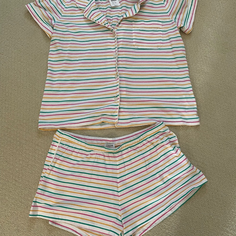 J. Crew Factory Cream Multicolor Striped Short Pajama Set